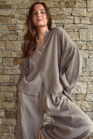 Hush Pillow Cotton Nero Boyfriend Shirt Earth